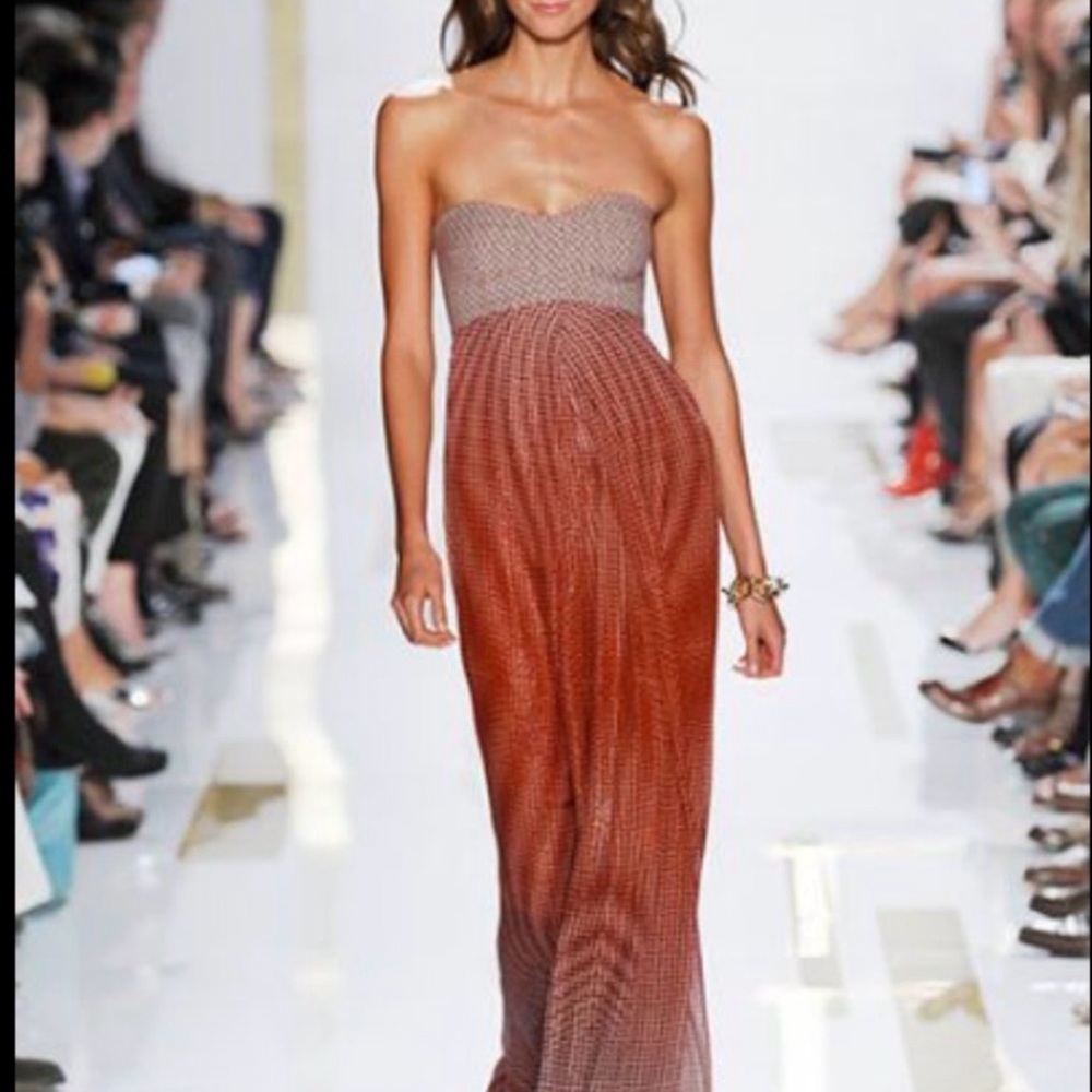 Diane Von Furstenberg Strapless Lantern Dot Russet Maxi Dress